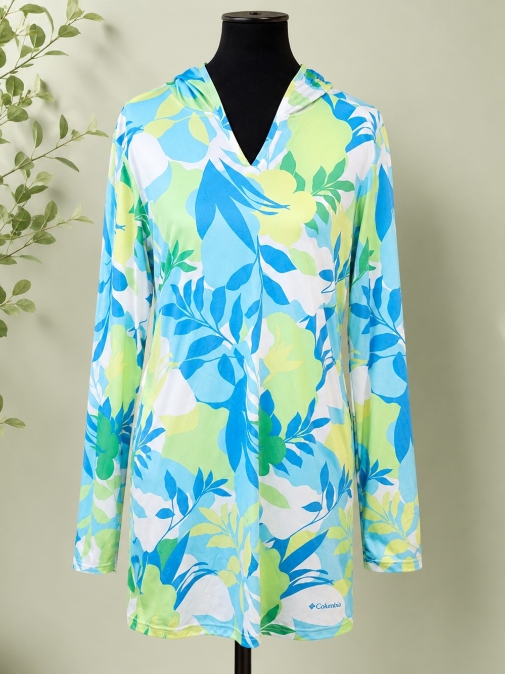 Columbia Floral Long Sleeve Hooded Dress Small Resort Beach Cover Up